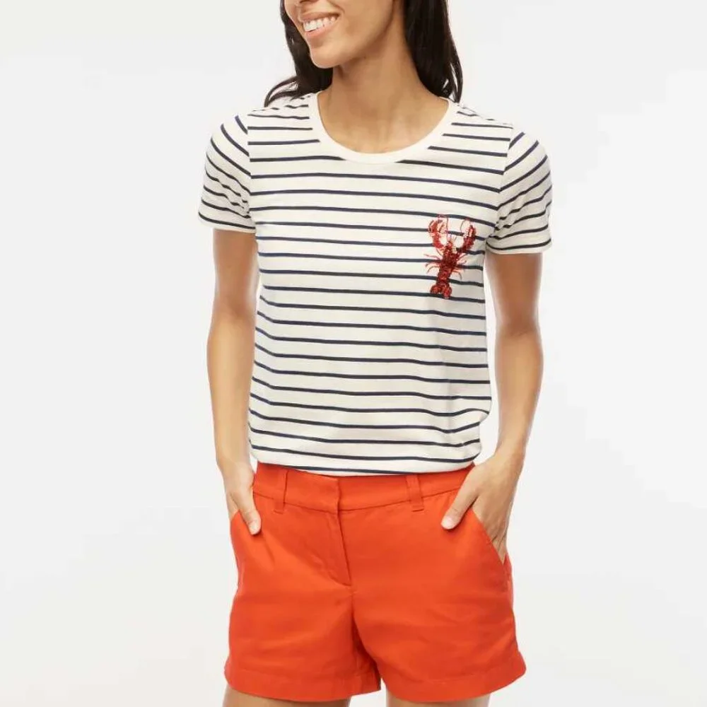 New women's J Crew Factory beaded sequin lobster striped Collector tee - Picture 9 of 9